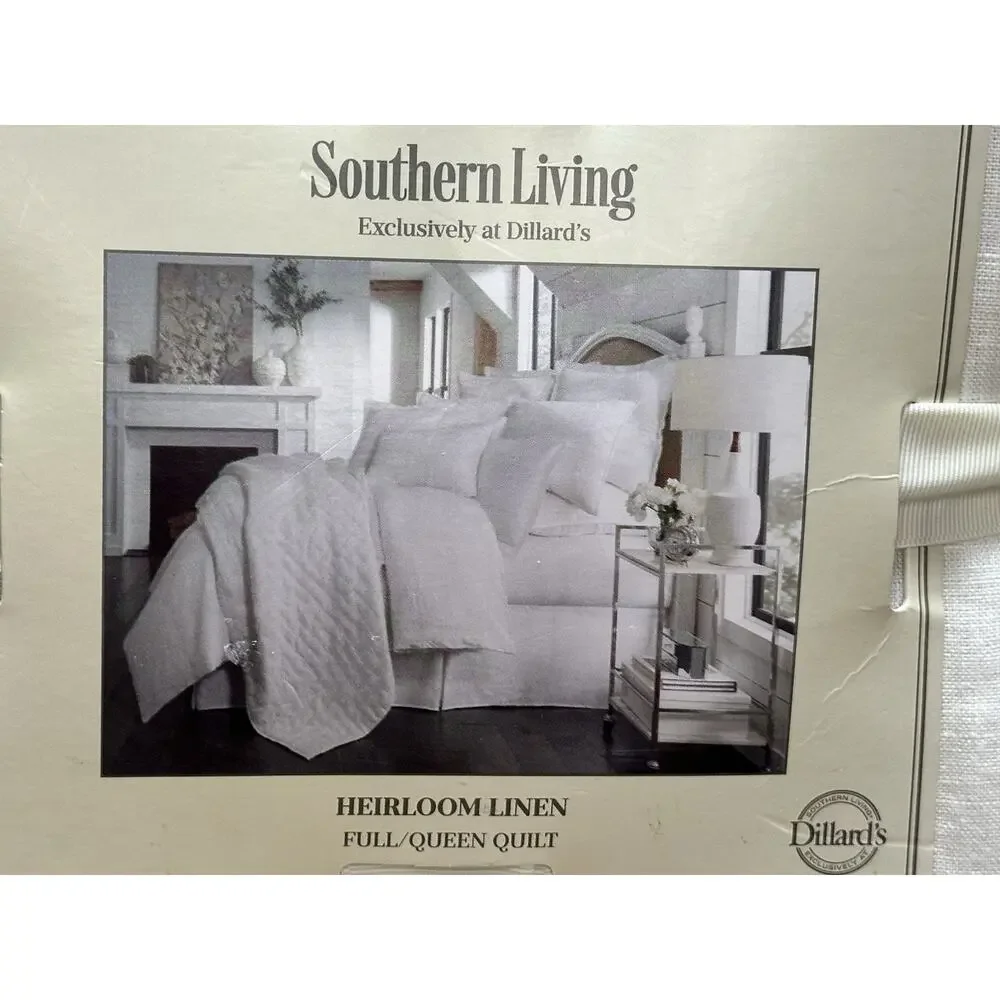 NWT Southern Living Heirloom Linen Quilt White QUEEN Beachy‎ Coastal
